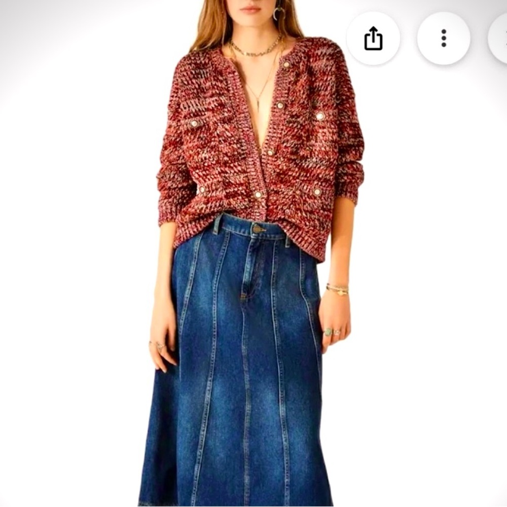 NWOT! ba&sh Lady Cardigan in Bordeaux (Metallic Red), size Small